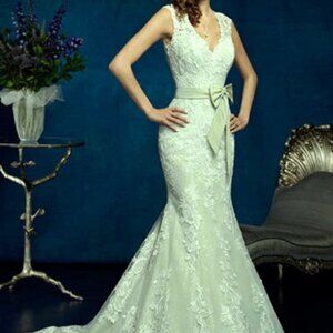 Kitty Chen Icy Mint Ivory Embroidered Lace Overlay Wedding Gown